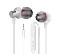 MAS CARNEY WI7 Cuffie con Filo e Microfono, Auricolari con Filo Jack da 3.5mm, Cuffiette Telefonino con Controllo del Volume, Auricolare Cellulare con Cavo per Smartphone e PC- Bianche