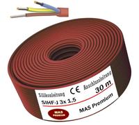 MAS Premium 5 - 250 m, cavo in silicone, per sauna, SIHF-J, 3 x 1,5, filo fine, flessibile, per dispositivi in cui alte temperature (30 m)