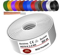 MAS Premium Cavo da 5 a 100 m H07 V-K 1 x 1,5 mm² SW, HBL, GNGE, GN, RT, DBL, BR, OR, GR, WS, VIO, U-MAR.BL o GE cavo singolo flessibile (bianco, 50 m)