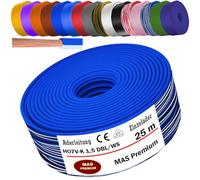 MAS Premium Cavo da 5 a 100 m H07 V-K 1 x 1,5 mm² SW HBL GNGE GN RT DBL BR OR GR WS VIO U-MAR.BL RS RTWS DBLWS o GE singolo, flessibile (blu scuro e bianco, 25 m)