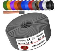 MAS Premium Cavo da 5 a 100 m H07 V-K 1 x 1,5 mm² SW HBL GNGE GN RT DBL BR OR GR WS VIO U-MAR.BL RS RTWS DBLWS o GE singolo, flessibile (grigio, 60 m)