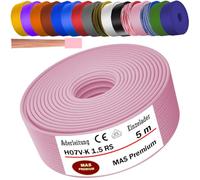 MAS Premium Cavo da 5 a 100 m H07 V-K 1 x 1,5 mm² SW HBL GNGE GN RT DBL BR OR GR WS VIO U-MAR.BL RS RTWS DBLWS o GE singolo, flessibile (rosa, 5 m)