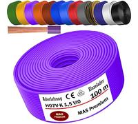 MAS Premium Cavo da 5 a 100 m H07 V-K 1 x 1,5 mm² SW HBL GNGE GN RT DBL BR OR GR WS VIO U-MAR.BL RS RTWS DBLWS o GE cavo singolo flessibile (viola, 100 m)