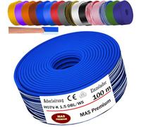 MAS Premium Cavo da 5 a 100 m H07 V-K 1 x 1,5 mm² SW HBL GNGE GN RT DBL BR OR GR WS VIO U-MAR.BL RS RTWS DBLWS o GE singolo, flessibile (blu scuro, bianco, 100 m)