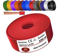 MAS Premium Cavo da 5 a 100 m H07 V-K 1 x 1,5 mm² SW HBL GNGE GN RT DBL BR OR GR WS VIO U-MAR.BL RS RTWS DBLWS o GE singolo, flessibile (rosso, 100 m)