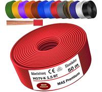 MAS Premium Cavo da 5 a 100 m H07 V-K 1 x 1,5 mm² SW HBL GNGE GN RT DBL BR OR GR WS VIO U-MAR.BL RS RTWS DBLWS o GE singolo, flessibile (rosso, 50 m)