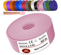 MAS Premium Cavo da 5 a 100 m H07 V-K 1 x 1,5 mm² SW HBL GNGE GN RT DBL BR OR GR WS VIO U-MAR.BL RS RTWS DBLWS o GE singolo, flessibile (rosa, 50 m)