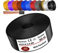 MAS Premium Cavo da 5 a 100 m H07 V-K 1 x 1,5 mm² SW HBL GNGE GN RT DBL BR OR GR WS VIO U-MAR.BL RS RTWS DBLWS o GE cavo singolo flessibile (nero, 90 m)