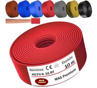 MAS Premium Cavo da 5 a 100 m, H07 V-K, 16 mm², nero, marrone, blu scuro, verde, giallo, grigio, azzurro, arancione o rosso, cavo singolo flessibile (rosso, 10 m)