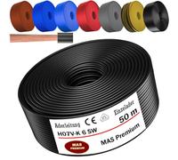 MAS Premium Cavo da 5 a 100 m, H07 V-K 6 mm², nero, marrone, blu scuro, verde, giallo, grigio, rosso, arancione o azzurro, cavo singolo flessibile (nero, 50 m)