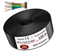 MAS-Premium Cavo elettrico di marca tedesca per la posa in esterni e in terra, matassa cavo di alta tensione standard (NYY-J 5 x 1,5 mm², 125 m)