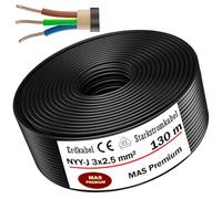 MAS-Premium Cavo elettrico di marca tedesca per la posa in esterni e in terra, matassa cavo di alta tensione standard (NYY-J 3 x 2,5 mm², 130 m)