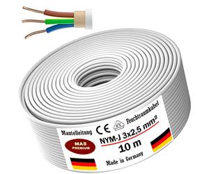 MAS-Premium Cavo Elettrico NYM-J per Ambienti Umidi, 3 x 2,5 mm², Grigio, Conforme alla Norma VDE, 5-100 m