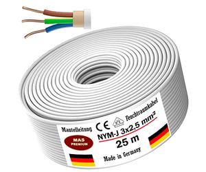 MAS Premium Cavo Elettrico NYM-J per Ambienti Umidi, 3 x 2,5 mm², Lunghezza 5-100 m, Grigio, Rame Monofilo, 300/500 Volt, Conforme VDE