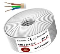 MAS-Premium Cavo Elettrico Rivestito NYM-J, 3 x 4 mm², 5-100 m, Per Ambienti Umidi, Grigio, Conforme VDE, Per Dispositivi Universali a 300/500 V