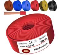 MAS Premium Cavo unipolare H07 V-K 10 mm² Nero, Marrone, Blu scuro, Verde-giallo, Blu chiaro o Rosso, cavo singolo flessibile da 5 a 100 m (Rosso, 50 m)
