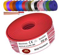 MAS Premium Conduttore H07 V-K 1 x 1,5 mm² SW HBL GNGE GN RT DBL BR OR GR WS VIO U-MAR.BL RS RTWS DBLWS o GE cavo singolo flessibile da 5 a 100 m (rosso-bianco, 70 m)