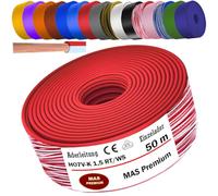 MAS Premium Conduttore H07 V-K 1 x 1,5 mm² SW HBL GNGE GN RT DBL BR OR GR WS VIO U-MAR.BL RS RTWS DBLWS o GE cavo singolo flessibile da 5 a 100 m (rosso/bianco, 50 m)