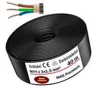 MAS Premium NYY-J 5-170 m 3 x 1,5 2,5 4 6 10 16 o 5 x 1,5 2,5 4 6 10 16 Cavo elettrico ad alta tensione ad anello per la posa all'aperto di terra (NYY-J 3 x 1,5 mm², 40 m)