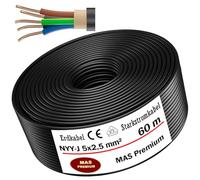 MAS-Premium® NYY-J Cavo elettrico di marca tedesca per la posa in esterni e in terra, matassa cavo di alta tensione standard, prodotto in Germania, 5 x 2,5 mm², 60 m