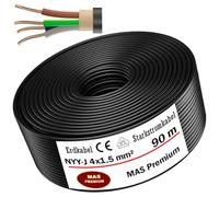 MAS-Premium® NYY-J Cavo elettrico di marca tedesca per la posa in esterni e in terra, matassa cavo di alta tensione standard, prodotto in Germania, 4 x 1,5 mm², 90 m