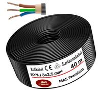MAS-Premium® NYY-J Cavo elettrico di marca tedesca per la posa in esterni e in terra, matassa cavo di alta tensione standard, prodotto in Germania, 3 x 2,5 mm², 40 m