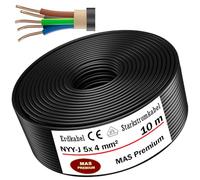 MAS-Premium® NYY-J Cavo elettrico di marca tedesca per la posa in esterni e in terra, matassa cavo di alta tensione standard, prodotto in Germania, 5 x 4 mm², 10 m
