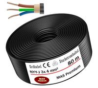 MAS-Premium® NYY-J Cavo elettrico di marca tedesca per la posa in esterni e in terra, matassa cavo di alta tensione standard, prodotto in Germania, 3 x 4 mm², 80 m