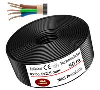 MAS-Premium® NYY-J Cavo elettrico di marca tedesca per la posa in esterni e in terra, matassa cavo di alta tensione standard, prodotto in Germania, 5 x 2,5 mm², 90 m