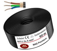 MAS-Premium® NYY-J Cavo elettrico di marca tedesca per la posa in esterni e in terra, matassa cavo di alta tensione standard, prodotto in Germania, 3 x 4 mm², 90 m