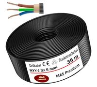 MAS-Premium® NYY-J Cavo elettrico di marca tedesca per la posa in esterni e in terra, matassa cavo di alta tensione standard, prodotto in Germania, 3 x 6 mm², 35 m