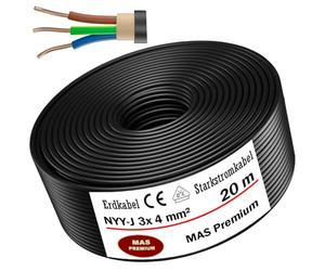 MAS-Premium® NYY-J Cavo elettrico di marca tedesca per la posa in esterni e in terra, matassa cavo di alta tensione standard, prodotto in Germania, 3 x 4 mm², 20 m