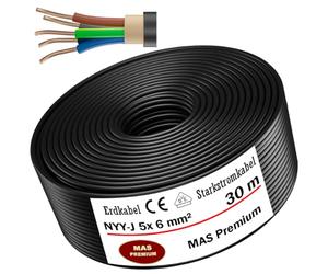 MAS-Premium® NYY-J Cavo elettrico di marca tedesca per la posa in esterni e in terra, matassa cavo di alta tensione standard, prodotto in Germania, 5 x 6 mm², 30 m