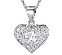 MASADA Collana in Argento 925 - Ciondolo Lettera A a forma di cuore Iniziale con Pietre Zircone - Iniziali Nome per Donna Ragazza - Catena 46 cm Confezione Borsa in Velluto