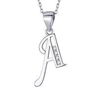 MASADA Collana in Argento 925 - Ciondolo Lettera A Iniziale con Pietre Zircone - Iniziali Nome per Donna e Ragazza - Catena 46 cm Confezione Borsa in Velluto