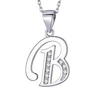 MASADA Collana in Argento 925 - Ciondolo Lettera B Iniziale con Pietre Zircone - Iniziali Nome per Donna e Ragazza - Catena 46 cm Confezione Borsa in Velluto