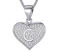 MASADA Collana in Argento 925 - Ciondolo Lettera C a forma di cuore Iniziale con Pietre Zircone - Iniziali Nome per Donna Ragazza - Catena 46 cm Confezione Borsa in Velluto