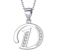 MASADA Collana in Argento 925 - Ciondolo Lettera D Iniziale con Pietre Zircone - Iniziali Nome per Donna e Ragazza - Catena 46 cm Confezione Borsa in Velluto