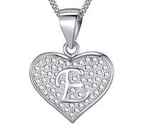 MASADA Collana in Argento 925 - Ciondolo Lettera E a forma di cuore Iniziale con Pietre Zircone - Iniziali Nome per Donna Ragazza - Catena 46 cm Confezione Borsa in Velluto