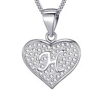 MASADA Collana in Argento 925 - Ciondolo Lettera H a forma di cuore Iniziale con Pietre Zircone - Iniziali Nome per Donna Ragazza - Catena 46 cm Confezione Borsa in Velluto