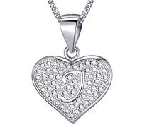 MASADA Collana in Argento 925 - Ciondolo Lettera J a forma di cuore Iniziale con Pietre Zircone - Iniziali Nome per Donna Ragazza - Catena 46 cm Confezione Borsa in Velluto