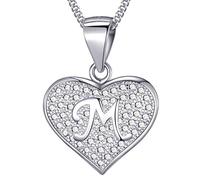 MASADA Collana in Argento 925 - Ciondolo Lettera M a forma di cuore Iniziale con Pietre Zircone - Iniziali Nome per Donna Ragazza - Catena 46 cm Confezione Borsa in Velluto