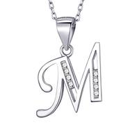 MASADA Collana in Argento 925 - Ciondolo Lettera M Iniziale con Pietre Zircone - Iniziali Nome per Donna e Ragazza - Catena 46 cm Confezione Borsa in Velluto