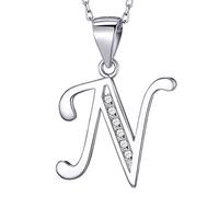 MASADA Collana in Argento 925 - Ciondolo Lettera N Iniziale con Pietre Zircone - Iniziali Nome per Donna e Ragazza - Catena 46 cm Confezione Borsa in Velluto