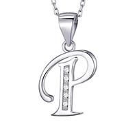 MASADA Collana in Argento 925 - Ciondolo Lettera P Iniziale con Pietre Zircone - Iniziali Nome per Donna e Ragazza - Catena 46 cm Confezione Borsa in Velluto
