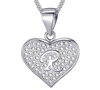 MASADA Collana in Argento 925 - Ciondolo Lettera R a forma di cuore Iniziale con Pietre Zircone - Iniziali Nome per Donna Ragazza - Catena 46 cm Confezione Borsa in Velluto
