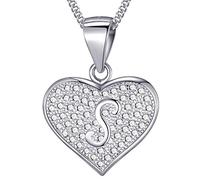MASADA Collana in Argento 925 - Ciondolo Lettera S a forma di cuore Iniziale con Pietre Zircone - Iniziali Nome per Donna Ragazza - Catena 46 cm Confezione Borsa in Velluto