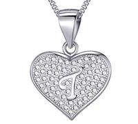 MASADA Collana in Argento 925 - Ciondolo Lettera T a forma di cuore Iniziale con Pietre Zircone - Iniziali Nome per Donna Ragazza - Catena 46 cm Confezione Borsa in Velluto
