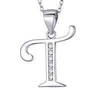 MASADA Collana in Argento 925 - Ciondolo Lettera T Iniziale con Pietre Zircone - Iniziali Nome per Donna e Ragazza - Catena 46 cm Confezione Borsa in Velluto