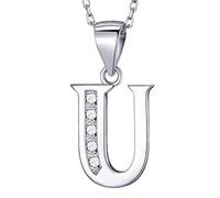 MASADA Collana in Argento 925 - Ciondolo Lettera U Iniziale con Pietre Zircone - Iniziali Nome per Donna e Ragazza - Catena 46 cm Confezione Borsa in Velluto
